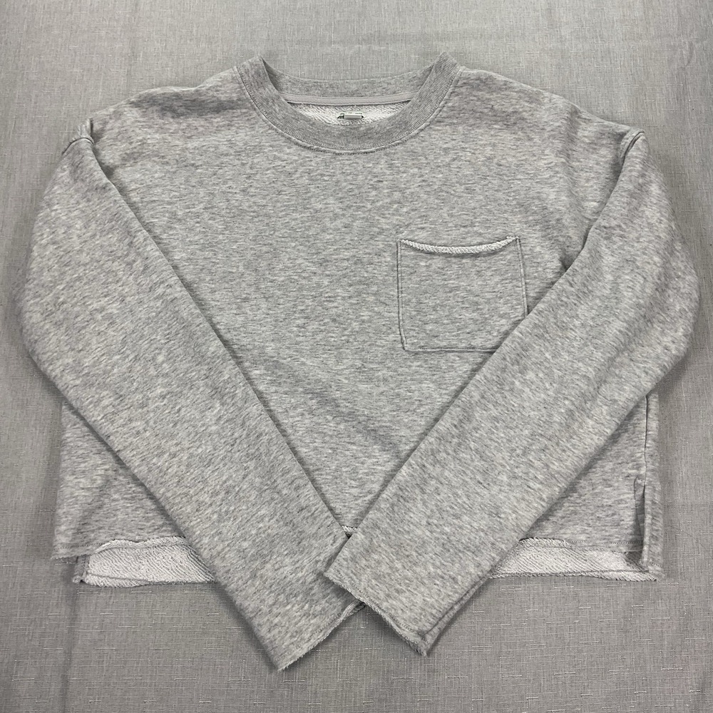 Aerie Terry Heather Cropped Gray Crewneck Sweatshirt Size XS/TP with Pocket